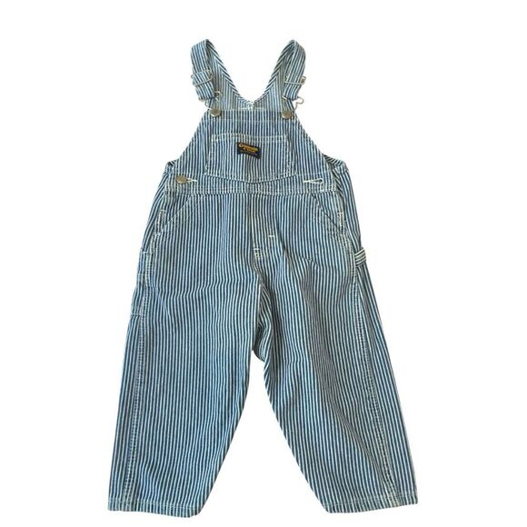 VTG Osh Kosh Baby Striped Conductor Carpenter Overalls, 24 months - Picture 1 of 6